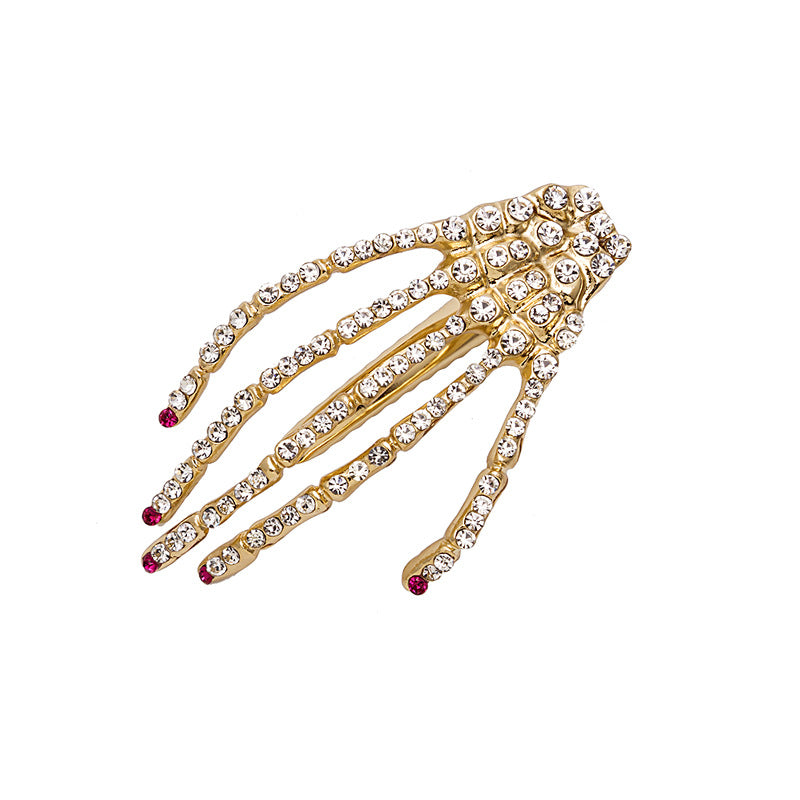 Wholesale Dark Ghost Claw Skeleton Hand Diamond Exaggerated Metal Halloween Duckbill Hair Clips